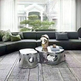 北欧简约不锈钢异形组合茶几轻奢现代客厅高级感不规则高矮茶几桌