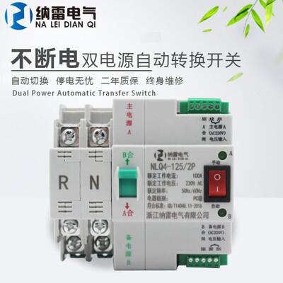 220V二极双电源自动转换开关63A100A2P发电机市电切换不断电家用