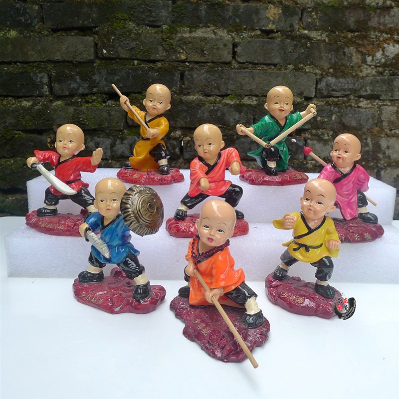 白衣彩衣少林武功夫小子和尚摆件 大号树脂罗汉摆设Y家饰车饰武馆
