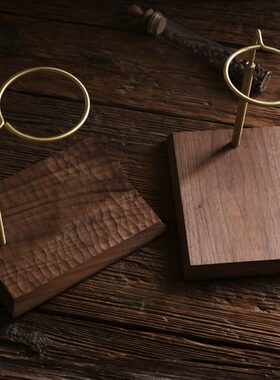 意式咖啡手冲黄铜支架V60滤杯架滴漏式咖啡过滤架黑胡桃实木底座