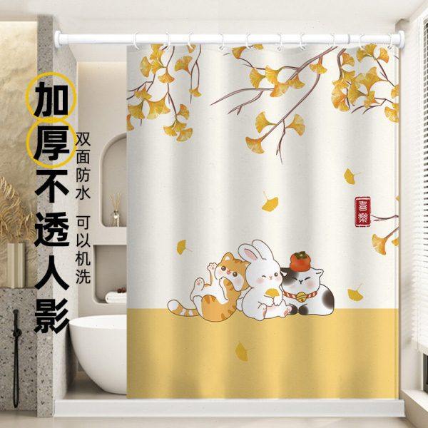 国潮中式磁吸浴帘防水布加厚防霉卫生间隔断门帘高档浴室帘免打孔,家庭/个人清洁工具,浴帘,淘宝优惠券,粉丝福利购,淘宝优惠卷