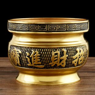 招财进宝金玉满堂纯铜立香炉家用烧香线香上香插中式纯铜香炉包邮