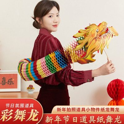 2024龙年新年过年春节元宵节手持拉花龙结婚拍照儿童彩龙摄影道具