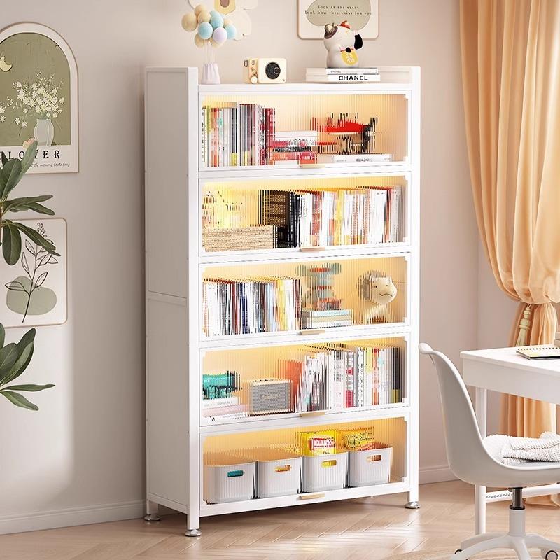 上翻门书柜钢制书架带门家用客厅储物柜防尘展示铁艺置物架子收纳