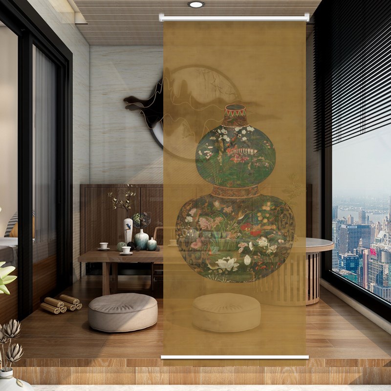 新中式玄关c隔断门帘入户半帘家用客厅升降遮挡帘屏风帘子进门装