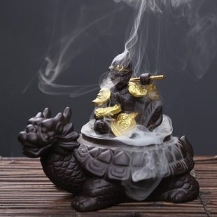 陶瓷紫砂迷你香炉倒流香室内小景观龙龟玄武悟空创意摆件家居礼品