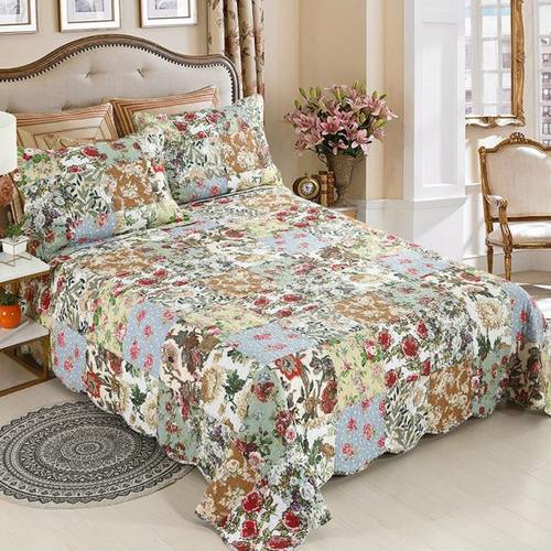 夏季新款拼接绗缝被三件套水洗夏凉被三件套棉质拼接碎花床盖