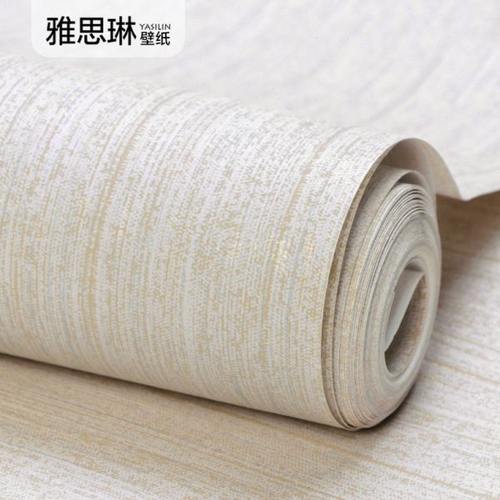 米黄色亚麻布纹无纺布素色条纹墙纸客厅卧室办公室背景壁纸高级感