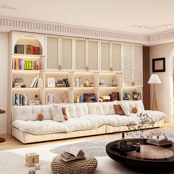 中古风书柜带藤编门去客厅化一体整墙到顶书架可尺寸定制满墙书橱