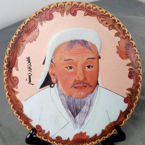 内蒙古工艺品蒙古皮画草原情圆形摆台盘蒙古元素蒙古包餐厅装饰画