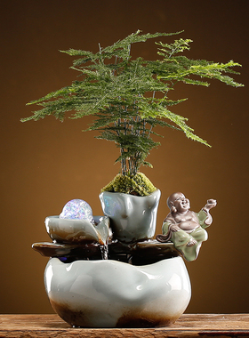 流水摆件创意家居水景办公室桌面开业礼品招财水车循环水客厅生财