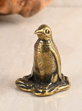 南极企鹅黄铜可爱微景观小动物手工景造景办公室车载铜器装饰摆件