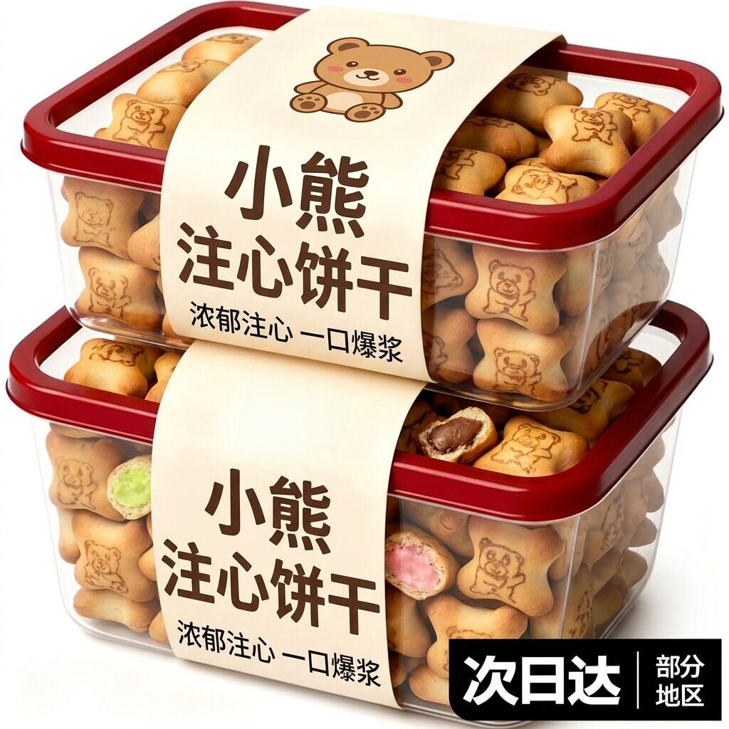 小熊注心饼干儿童零食独立包装果酱夹心巧克力混合口味官方旗舰店