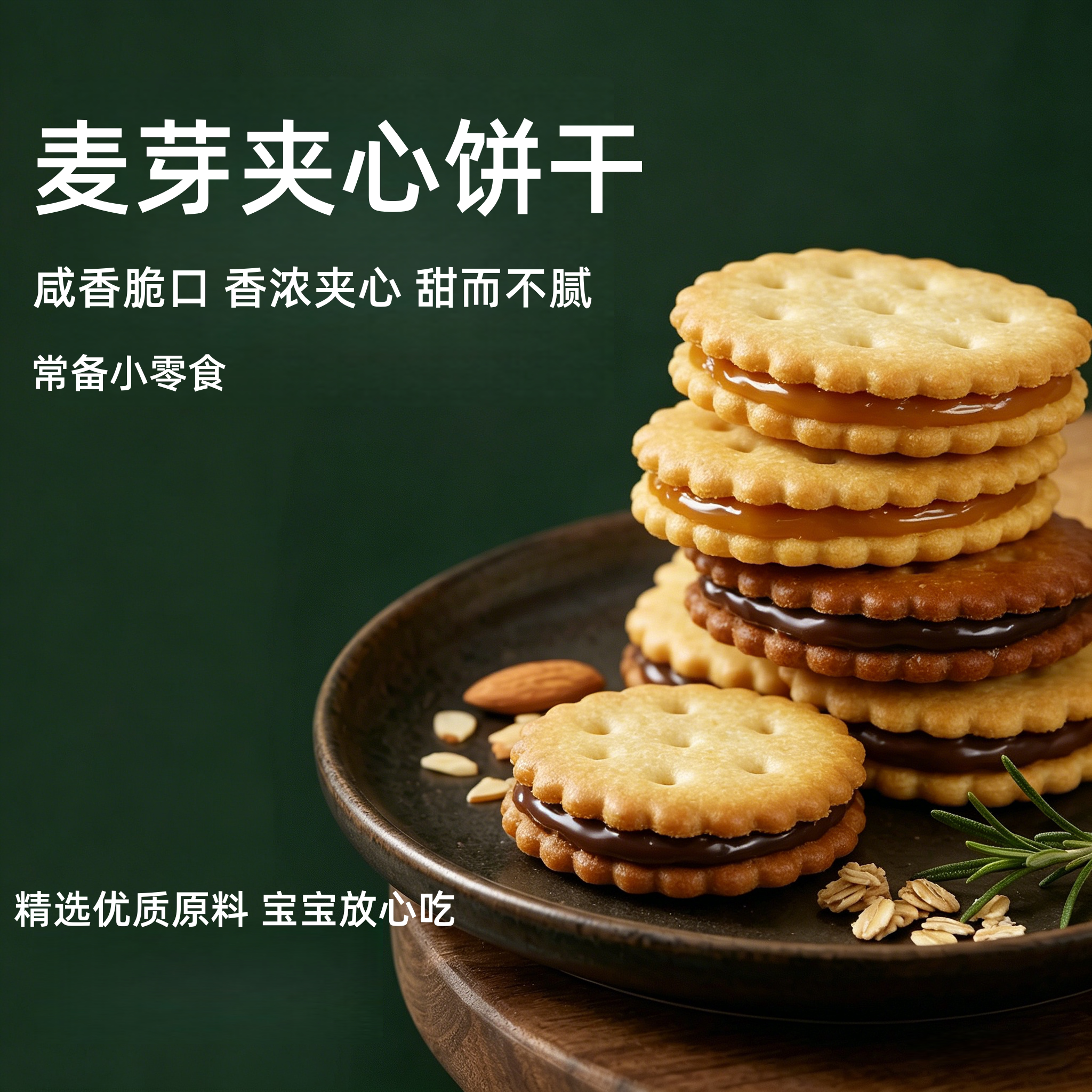 央妈推荐黑糖咸蛋黄麦芽夹心饼干单独包装早餐小零食小吃休闲食品
