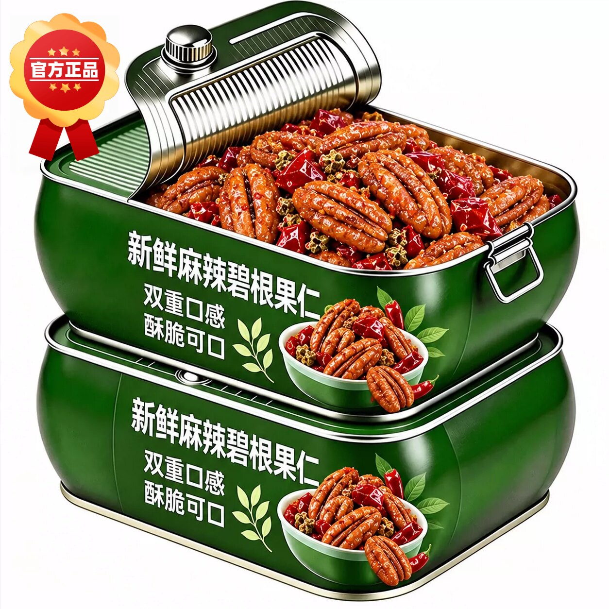 26年新货麻辣碧根果仁休闲零食罐装麻辣焦糖核桃仁南非长寿坚果仁