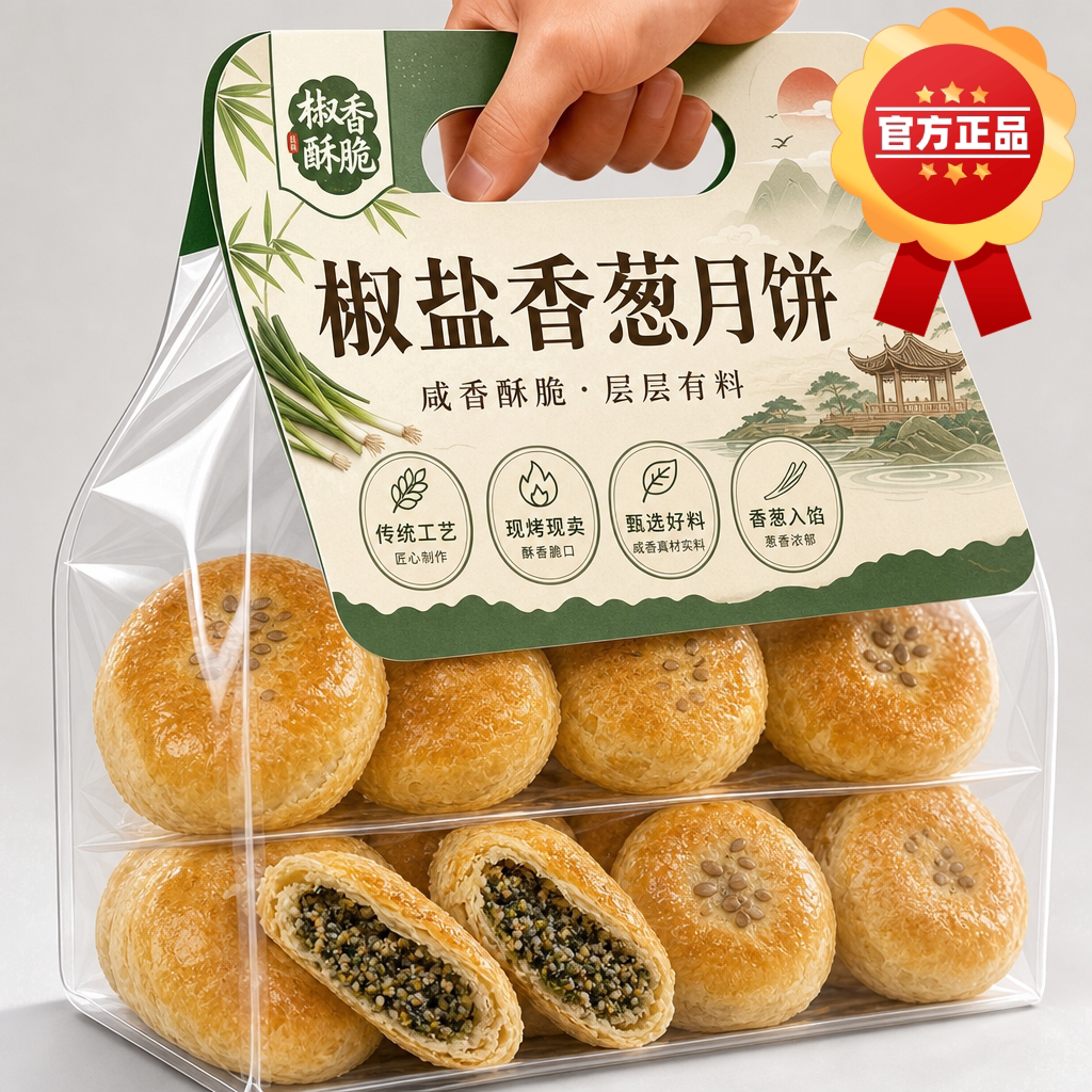 正宗椒盐香葱月饼官方旗舰店施季老式传统苏式千层酥皮咸香中秋礼