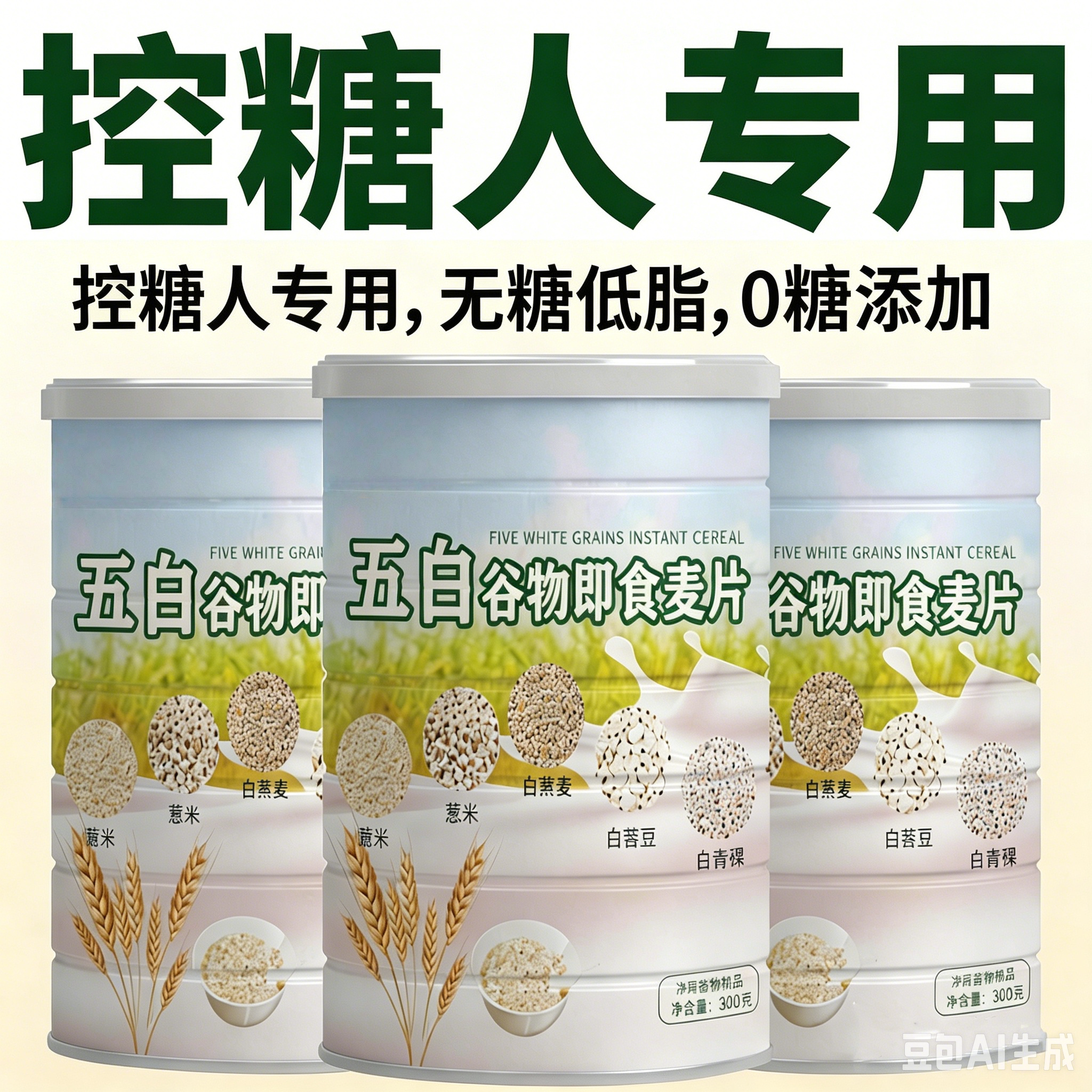 【糖人力荐】五白谷物即食燕麦片官方旗舰店无糖低脂控糖早餐正品