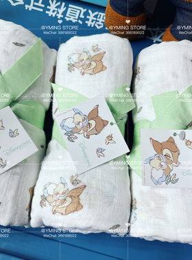 出口蝴蝶结装饰小鹿斑比卡通纯棉多用纱布巾 宝宝包巾浴巾 送人