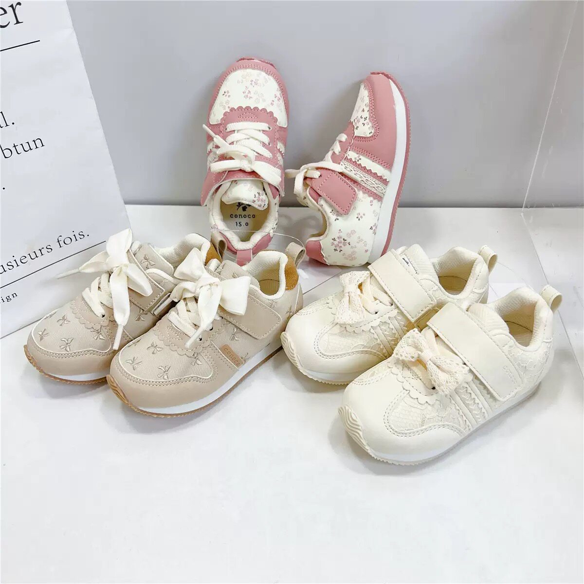 日单新品  CO家儿童碎花蝴蝶结运动鞋阿甘跑步鞋小童鞋女童鞋子