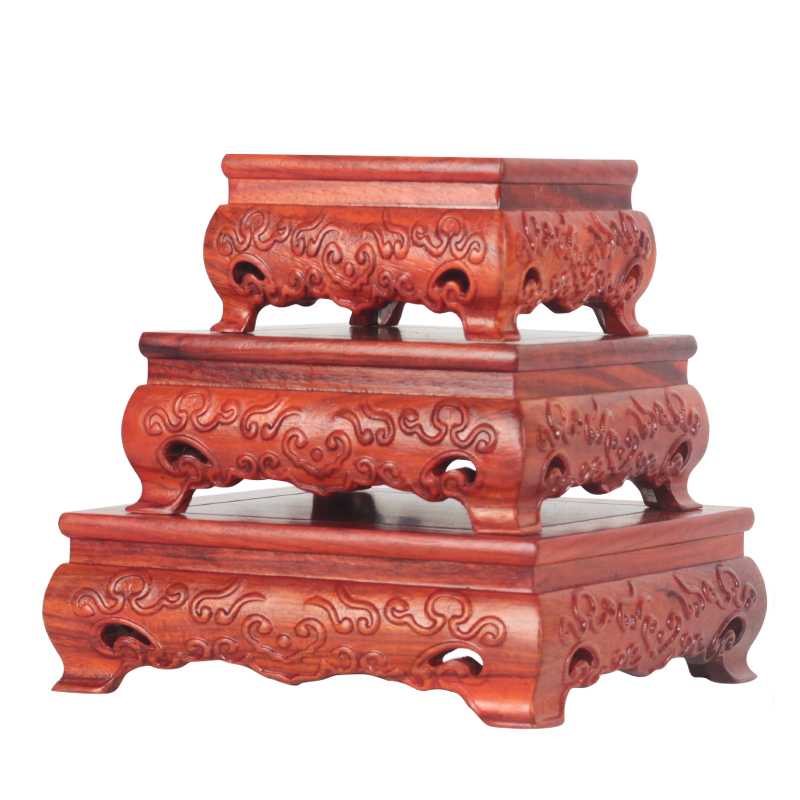 工艺品全实木底座托架佛像香炉花瓶花盆石头奇石加高茶壶木雕摆件