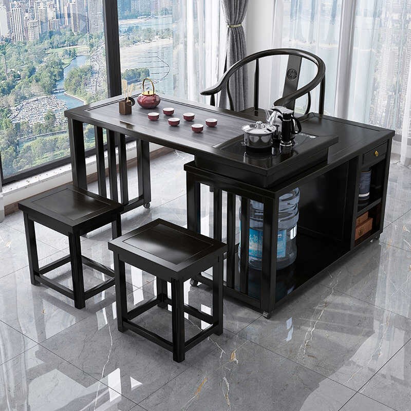 移动茶水柜家用茶几新中式客厅小茶台实木泡茶桌可伸缩烧水壶一体