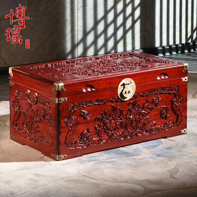 博瑶香樟木箱子婚嫁箱仿古雕花嫁妆箱结婚收纳箱陪嫁结婚字画箱子