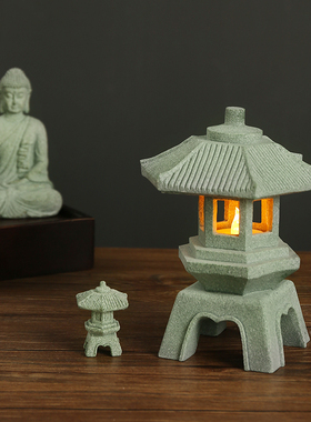 青砂石小石灯笼水族鱼缸造景盆景假山花盆石头亭子中式微景观装饰