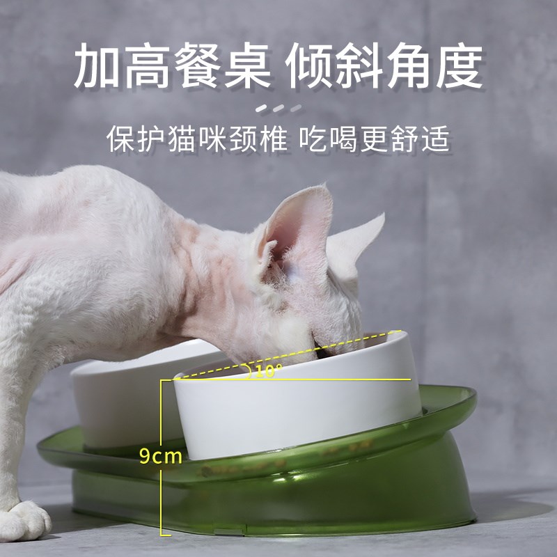 宠物猫碗防打翻陶瓷饭碗猫食盆水碗不湿嘴猫粮双碗保护颈椎打不翻
