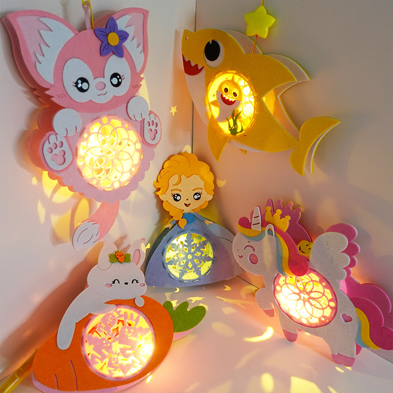儿童卡通恐龙灯笼纸diy手工材料包挂饰元宵节兔子手提小花灯宫灯