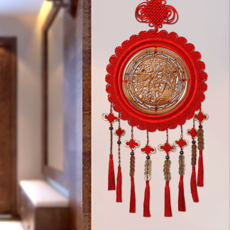 桃木中国结挂件客厅大号福字新中式挂饰卧室门上装饰招财平安新款