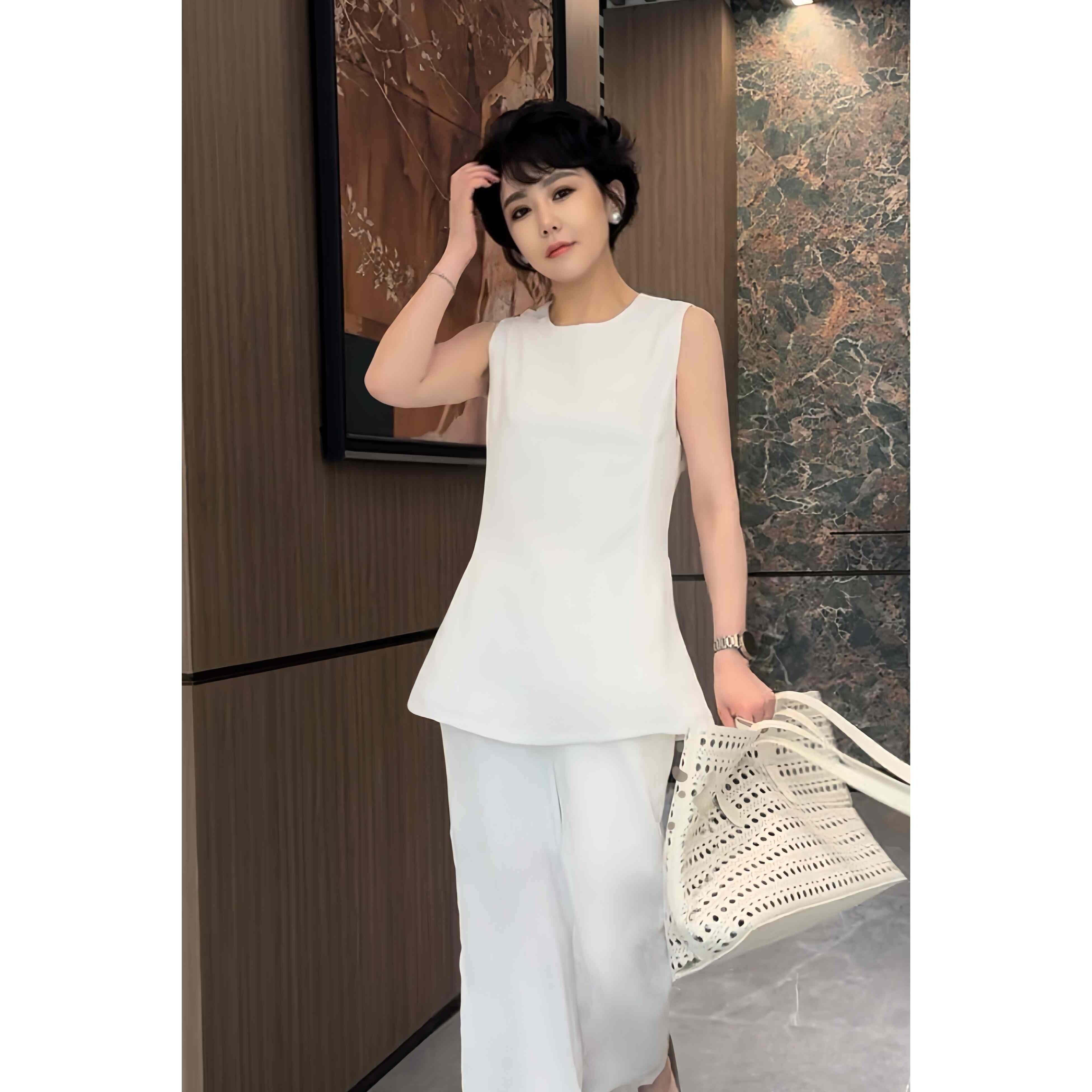 【舒适主义】100%雨露亚麻简约夏季套装女上衣+裤子两件套LJ011