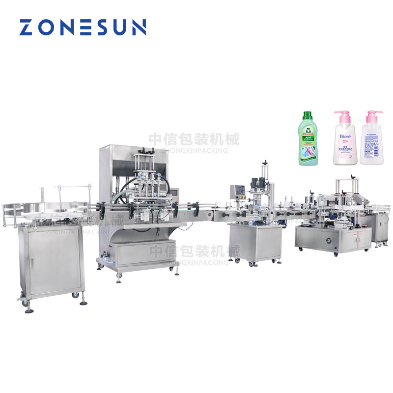 ZONESUN  ZS-FAL180R3全自动定量伺服双面平瓶灌装旋盖贴自动线