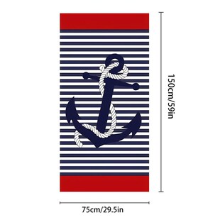 temu工厂超细纤维印花浴巾吸水速干沙滩巾船锚条纹图案毛巾