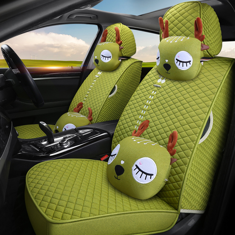 四季通用汽车座套全包小车坐垫夏B季亚麻座位新卡通布艺网红座椅