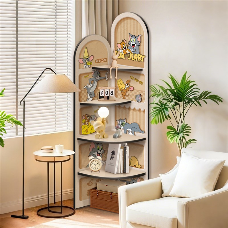 猫和老鼠客厅三角落地置物架奶油风落地摆件床头转角柜Y拐角收纳