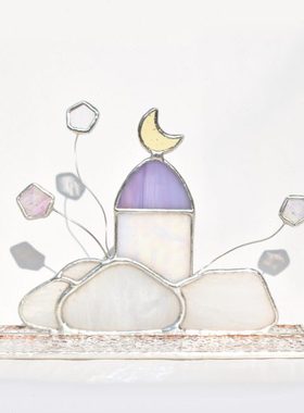 原创手工云朵房子月亮星星玻璃可爱家居摆件生日礼物送朋友闺蜜