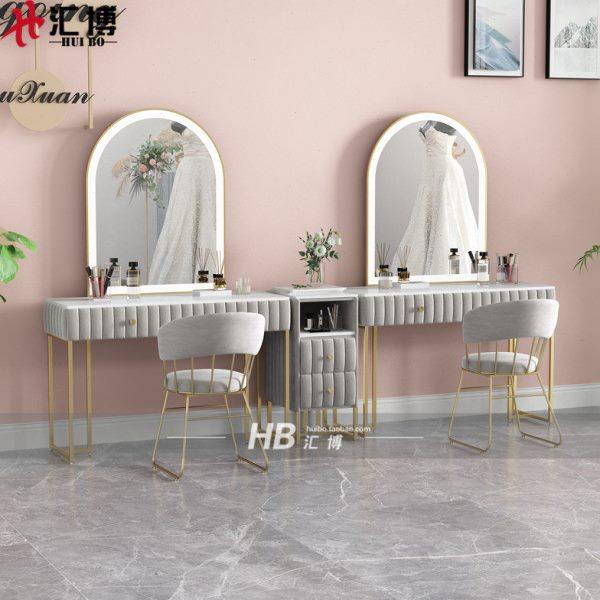 影楼化妆台带灯美容婚纱摄影彩妆店化妆师工作室专用大理石梳妆台
