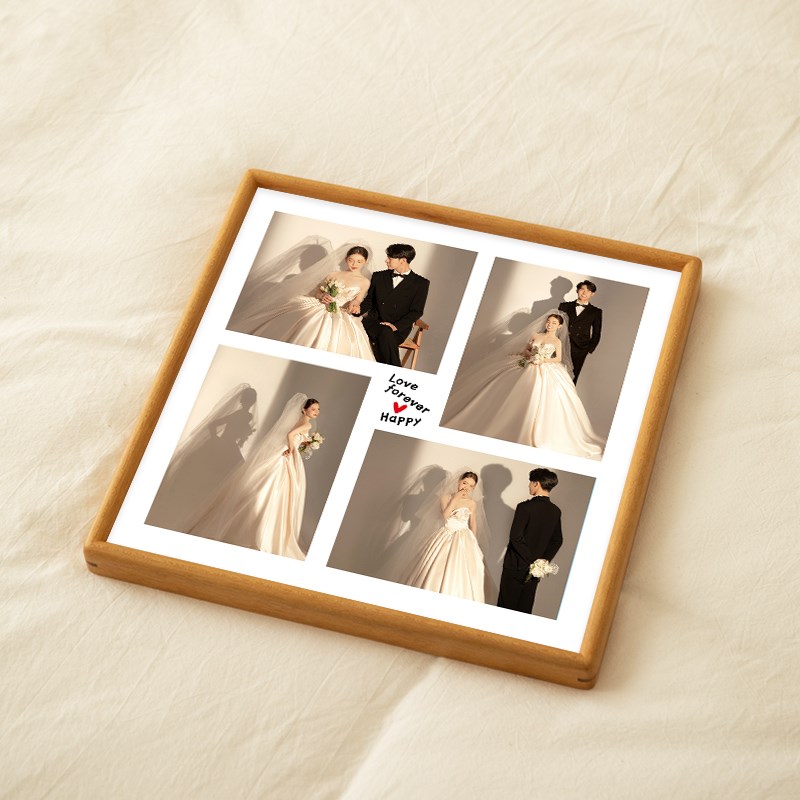 九宫格实木新婚相框定制diy打印洗婚纱照片做成摆台情侣礼物挂墙
