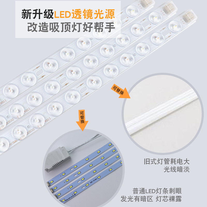 led吸顶灯灯条灯带灯板长条改造灯芯贴片灯片无极遥控透镜光源H管