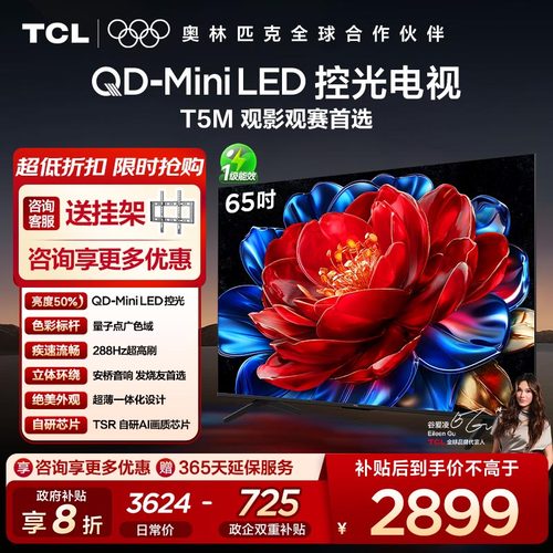 【10年保修】TCL电视 65T5M 65英寸 QD-Mini LED控光 288Hz高刷屏