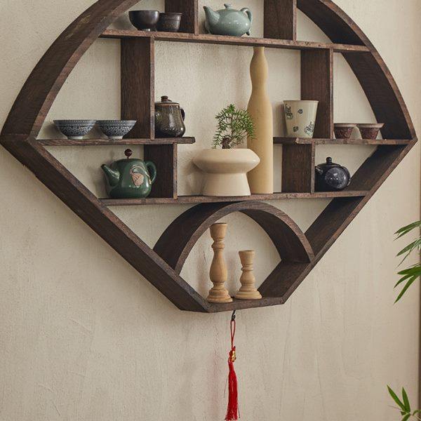 实木新中式博古架壁挂多宝阁挂墙上茶壶架子建盏展示架古董置物架