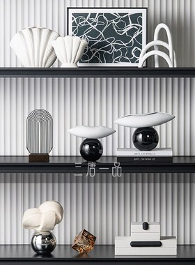 意式极简客厅电视背景墙酒柜书柜开放格摆件别墅酒店高级感软装