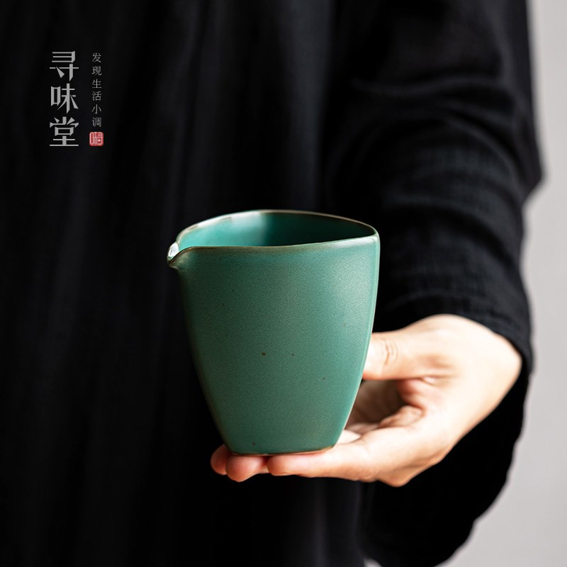 墨绿陶瓷公道杯复古风茶海分茶杯窑变粗陶中式家用功夫茶具匀杯