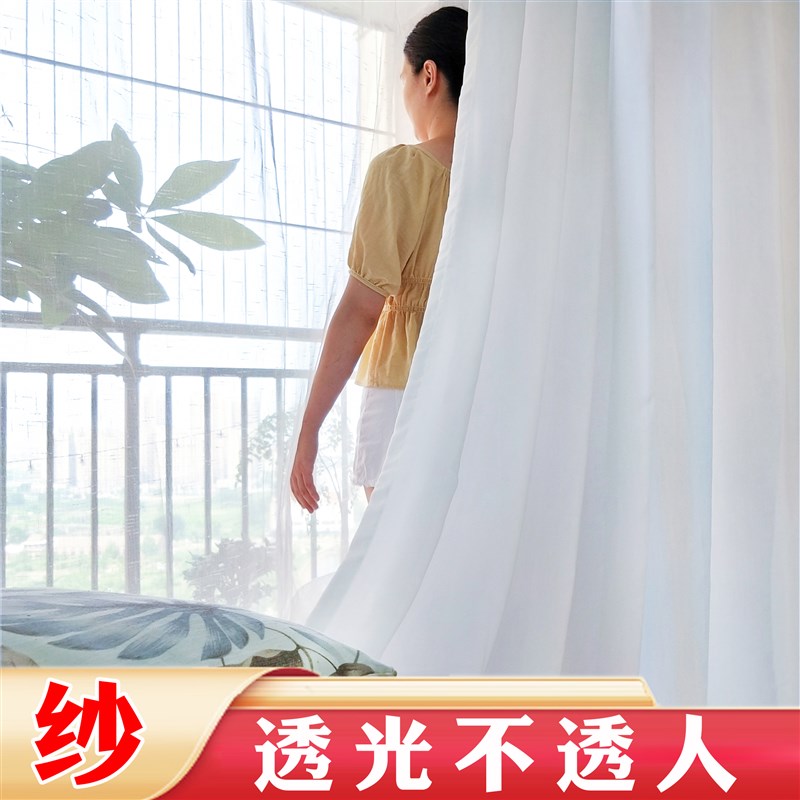 白色纱帘客厅阳台隔断房间现代简约定制成品透光不透人窗纱窗帘