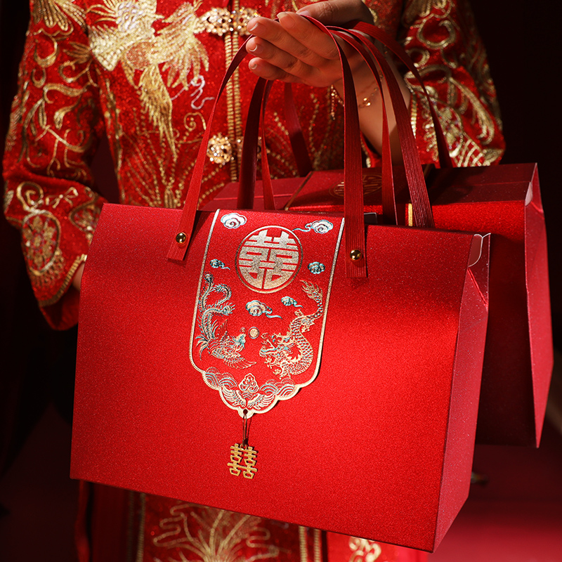 糖盒结婚喜糖袋子创意婚礼中式大号包装盒空盒婚庆礼品手提回礼袋
