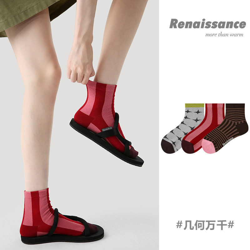 Renaissance原创女袜夏季几何图案短袜薄款透气条纹低帮船袜子女