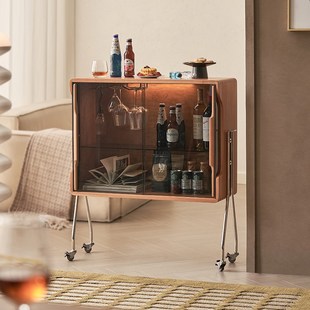 实木可移动酒柜玻璃餐边柜客厅储物柜樱桃木收纳柜置物柜小型酒架