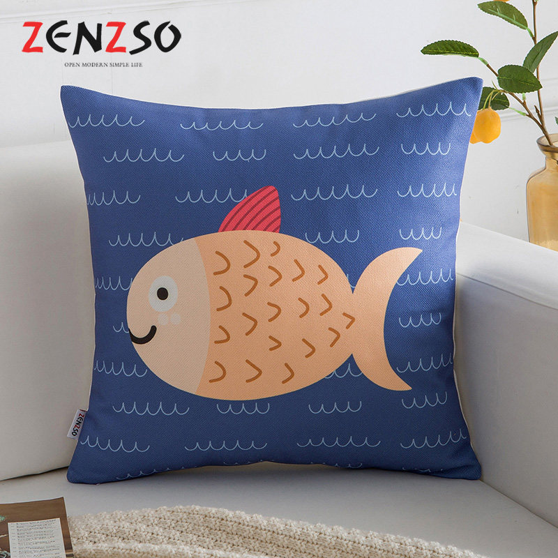 卡通棉麻靠垫布艺床头沙发靠背办公室方客厅欧式沙发抱枕鱼
