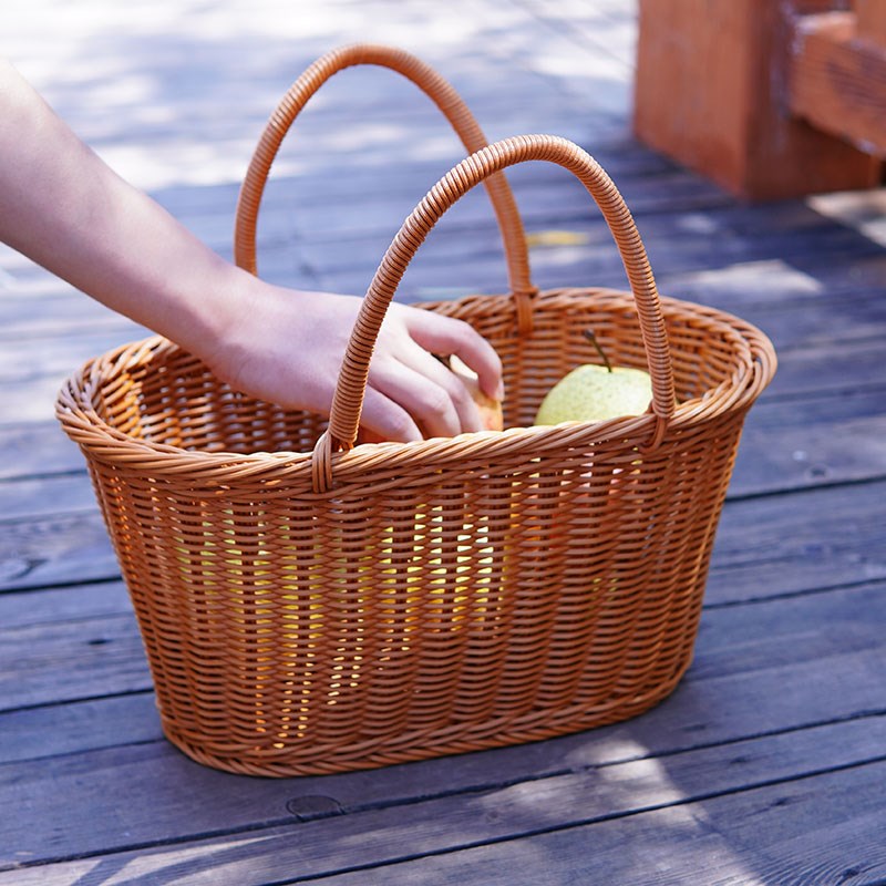 仿藤编手提篮家用买菜篮子户外野餐篮采摘篮拍照道具塑料编织篮