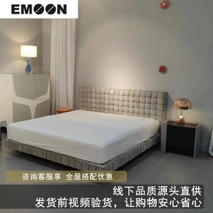 轻奢复古奶油风时尚 现代简约不占地方 格子磨砂真皮悬双人浮床